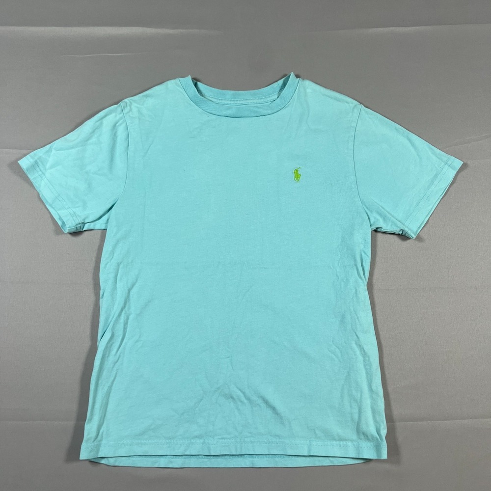 Polo Ralph Lauren T Shirt Kids Medium Aqua Blue Cotton Embroidered Logo Crewneck